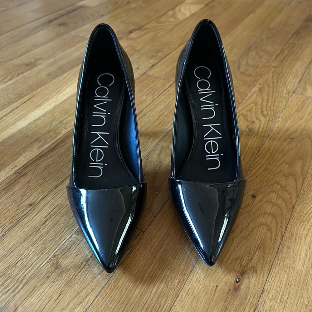 Calvin Klein Black Patent Pointed-Toe Heels